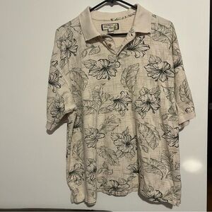 Men’s‎ Caribbean Joe large Green/Cream Floral Men's Shirt